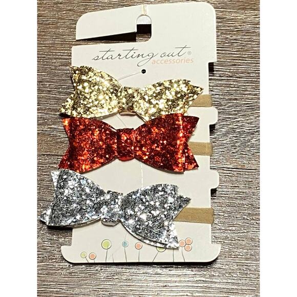 Headwrap Glitter Bows Baby Girl 3 pack Holiday Christmas NWT - Picture 1 of 4